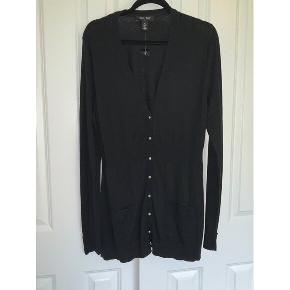 White House Black Market size XL NEW Black Cardigan Sweater Silver Snap front - Picture 2 of 9